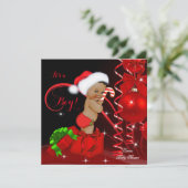 クリスマスベビーシャワーボーイレッドブラックエスニック 招待状 (スタンド正面)