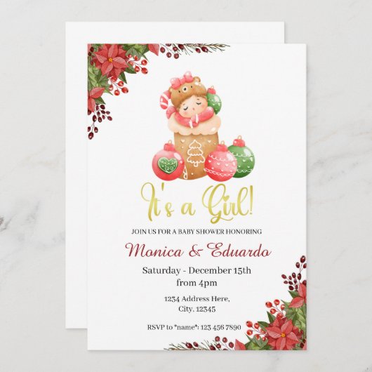 クリスマスベビーシャワー女の子招待状 招待状 (正面/裏面)
