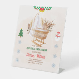 クリスマスベビーシャワー招待状ベージュとブラウン 台座サイン