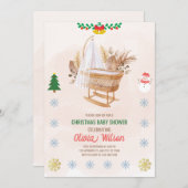 クリスマスベビーシャワー招待状ベージュとブラウン 招待状 (正面/裏面)
