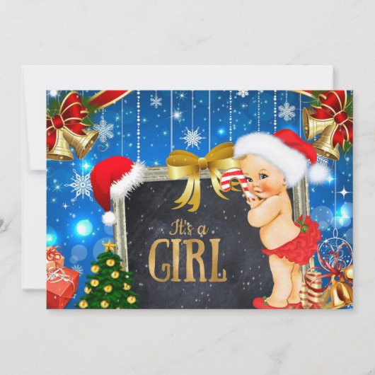 クリスマスベビーシャワー招待状ヴィンテージベビーガール 招待状 (正面)