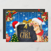 クリスマスベビーシャワー招待状ヴィンテージベビーガール 招待状 (正面/裏面)