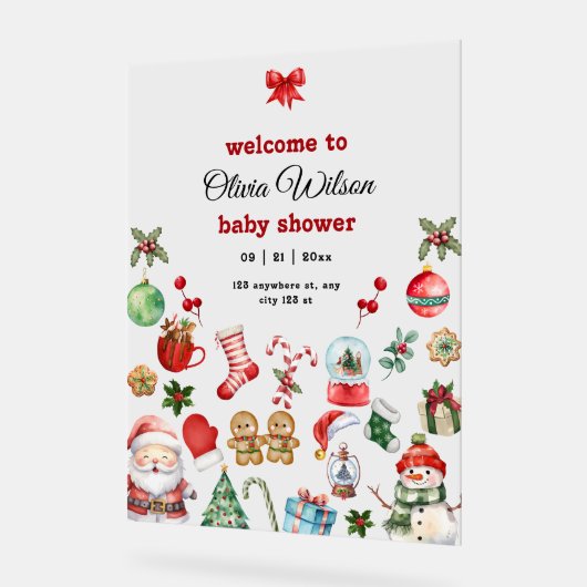 クリスマスベビーシャワー招待状、フェスティバルベビーシャワー アクリルサイン (傾斜)