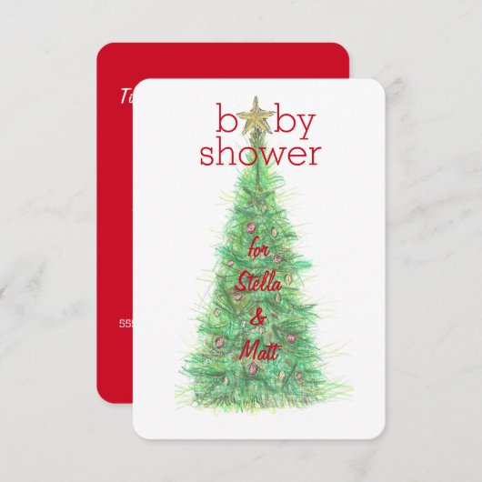 クリスマスベビーシャワー招待状 – 女の子または男の子 招待状 (正面/裏面)