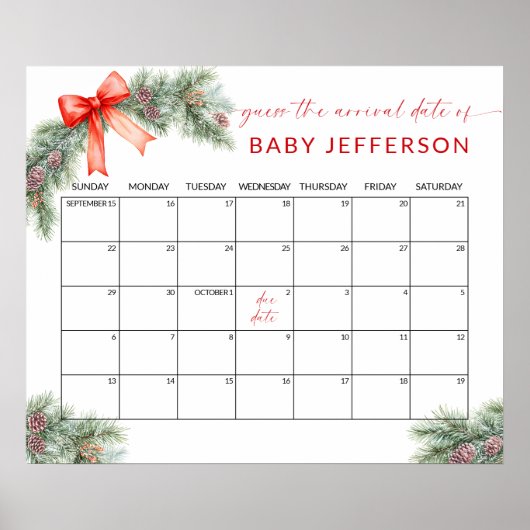 クリスマスベビーシャワー推定期日カレンダー ポスター (正面)