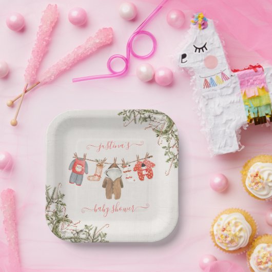 クリスマスベビーシャワー物干し ペーパープレート (パーティー)