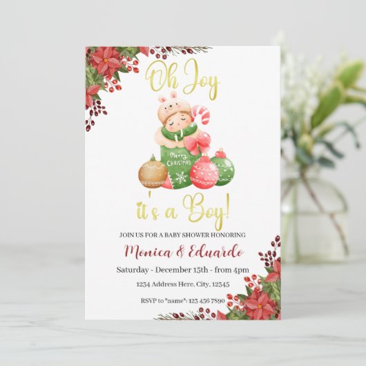クリスマスベビーシャワー男の子招待状 招待状 (スタンド正面)