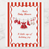 クリスマスベビーシャワー | サンタ服レッド&ホワイト ワインラベル (シングルラベル)