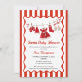 クリスマスベビーシャワー | サンタ服レッド&ホワイト 招待状 (正面)