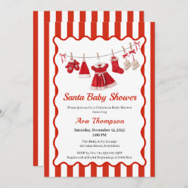 クリスマスベビーシャワー | サンタ服レッド&ホワイト 招待状