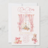 クリスマスベビーシャワー：ピンクのナツクラッカーの水色 招待状 (正面)