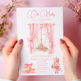 クリスマスベビーシャワー：ピンクのナツクラッカーの水色 招待状