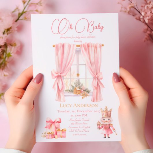 クリスマスベビーシャワー：ピンクのナツクラッカーの水色 招待状