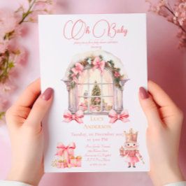 クリスマスベビーシャワー：ピンクのナツクラッカーの水色 招待状