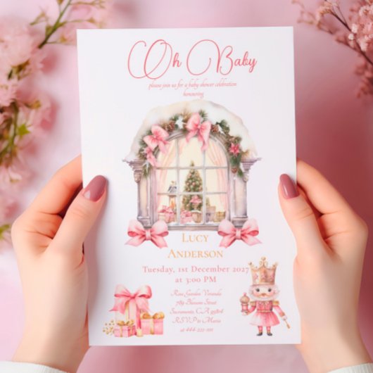 クリスマスベビーシャワー：ピンクのナツクラッカーの水色 招待状