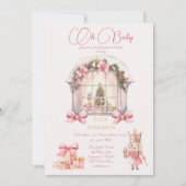 クリスマスベビーシャワー：ピンクのナツクラッカーの水色 招待状 (正面)