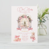 クリスマスベビーシャワー：ピンクのナツクラッカーの水色 招待状 (スタンド正面)