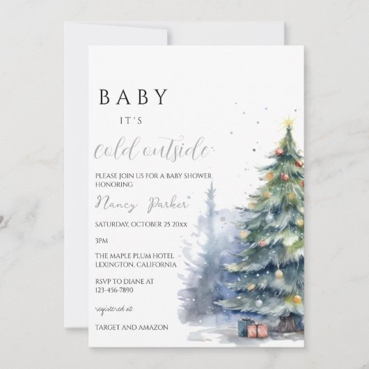 クリスマスベビーシャワー |外はベビーが寒い 招待状 (正面)