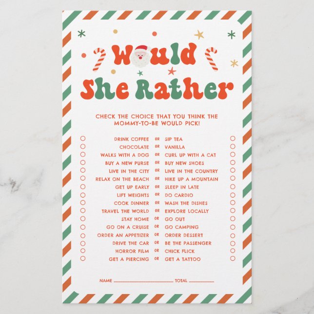 クリスマスベビーシャワー Would She Rather ゲーム (正面)