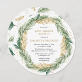 クリスマスベビーシャーブランチ緑の金ゴールドリース 招待状 (正面/裏面)