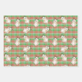 クリスマスベビーバニーグリーンレッドプレイド生地 ラッピングペーパーシート (正面3)