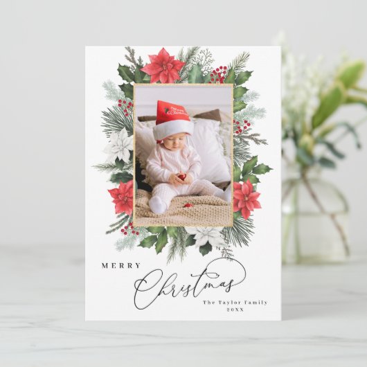 クリスマスベビーフォトフレームホリデーカード 招待状 (スタンド正面)