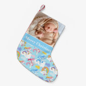 クリスマスベビーフォトブルーユニコーン スモールクリスマスストッキング (正面 (吊り時))