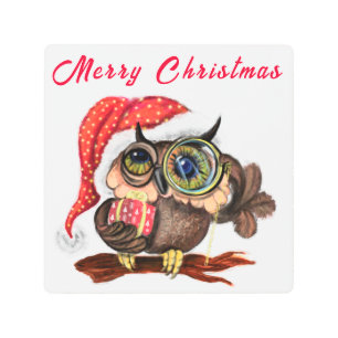 クリスマスベビーフクロウとギフトメタルプリント メタルプリント