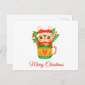 クリスマスベビーフクロウのお茶わんの中のお菓子 シーズンポストカード (正面/裏面)