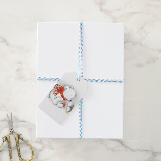 クリスマスベビーホッキョクグマキスをするバード ギフトタグ (より糸付き)