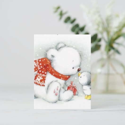 クリスマスベビーホッキョクグマキスをするバード シーズンポストカード (スタンド正面)