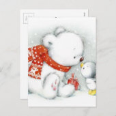 クリスマスベビーホッキョクグマキスをするバード シーズンポストカード (正面/裏面)