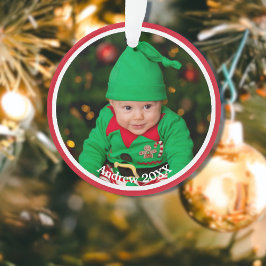 クリスマスベビー写真オン赤 オーナメント