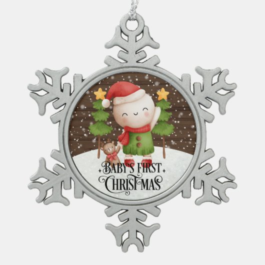 クリスマスベビー初めてのクリスマス雪だるまオーナメント スノーフレークピューターオーナメント (正面)