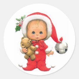 クリスマスベビー小妖精や小人とテディ ラウンドシール