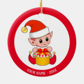 クリスマスベビー小妖精や小人&名前をカスタムする セラミックオーナメント (裏面)