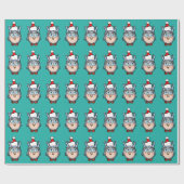 クリスマスベビー帽子とハッピークリスマフクロウ ラッピングペーパー (フラット)