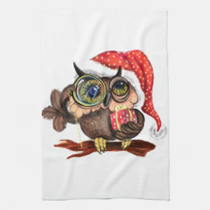 クリスマスベビー帽子にかわいいフクロウに贈り物 キッチンタオル