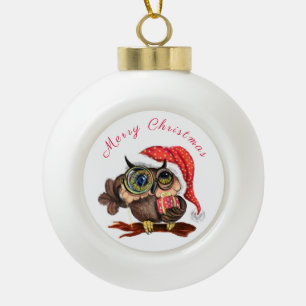 クリスマスベビー帽子にかわいいフクロウに贈り物 セラミックボールオーナメント