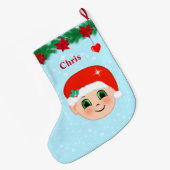 クリスマスベビー顔、ハート、ポインセチアと松 ラージクリスマスストッキング (裏面 (吊り時))