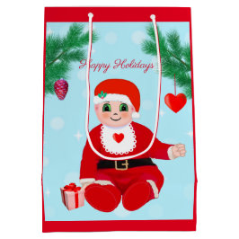 クリスマスベビー、ハートと松 ミディアムペーパーバッグ