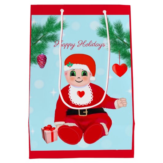 クリスマスベビー、ハートと松 ミディアムペーパーバッグ (裏面)