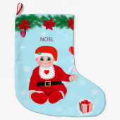 クリスマスベビー、ハート、ポインセチアと松 ラージクリスマスストッキング (正面)