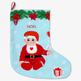 クリスマスベビー、ハート、ポインセチアと松 ラージクリスマスストッキング