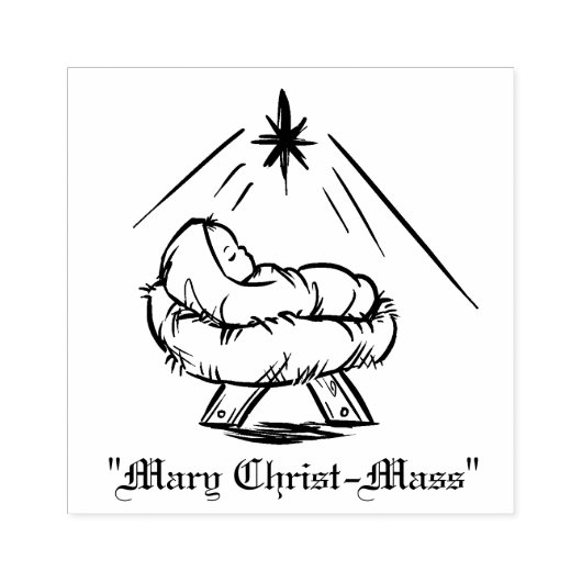 クリスマスベビーJesus in Manger "Mary Christ-Mass" ラバースタンプ (インプリント)