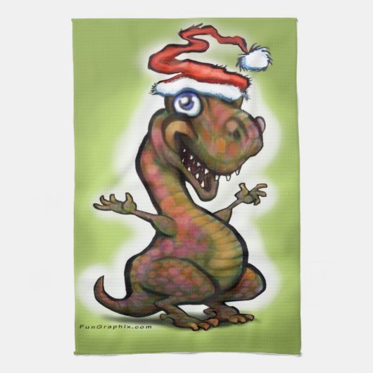 クリスマスベビーTレックス キッチンタオル (縦)
