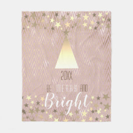 クリスマスベメリーアと明るいバラ金ゴールド フリースブランケット