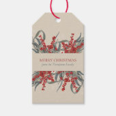 クリスマスベリーとユーカリ植物葉 ギフトタグ (正面)
