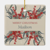クリスマスベリーとユーカリ植物葉 セラミックオーナメント (裏面)