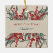 クリスマスベリーとユーカリ植物葉 セラミックオーナメント (正面)